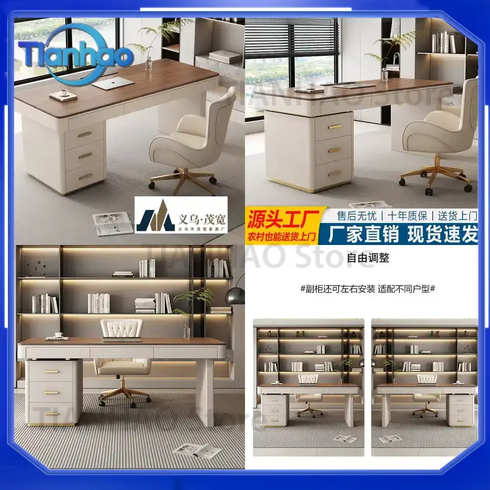 Italian Minimalist Sintered Stone Desk for Home Office Study Room Computer Desk Set with Chair Luxury Modern Writing Desk for
