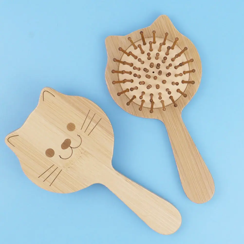 

Легкая бамбуковая расческа-щетка с мультяшным котом для распутывания волос, для женщин и подростков, для гладкой укладки