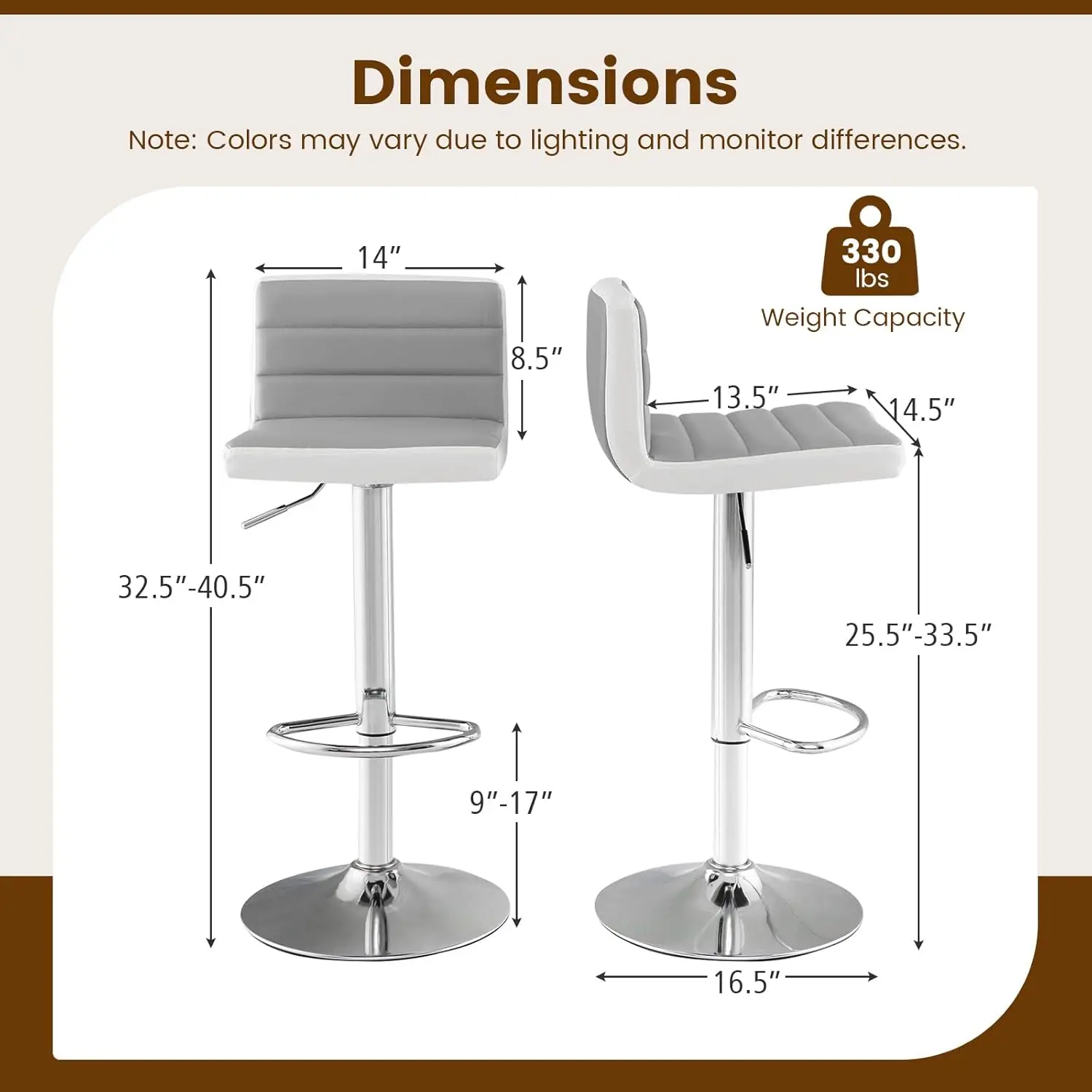 مجموعة مقاعد بار قابلة للتعديل مكونة من 2، كراسي بار حديثة من جلد البولي يوريثان مع ظهر، مسند للقدمين، مقاعد للبار منجدة بارتفاع مضاد