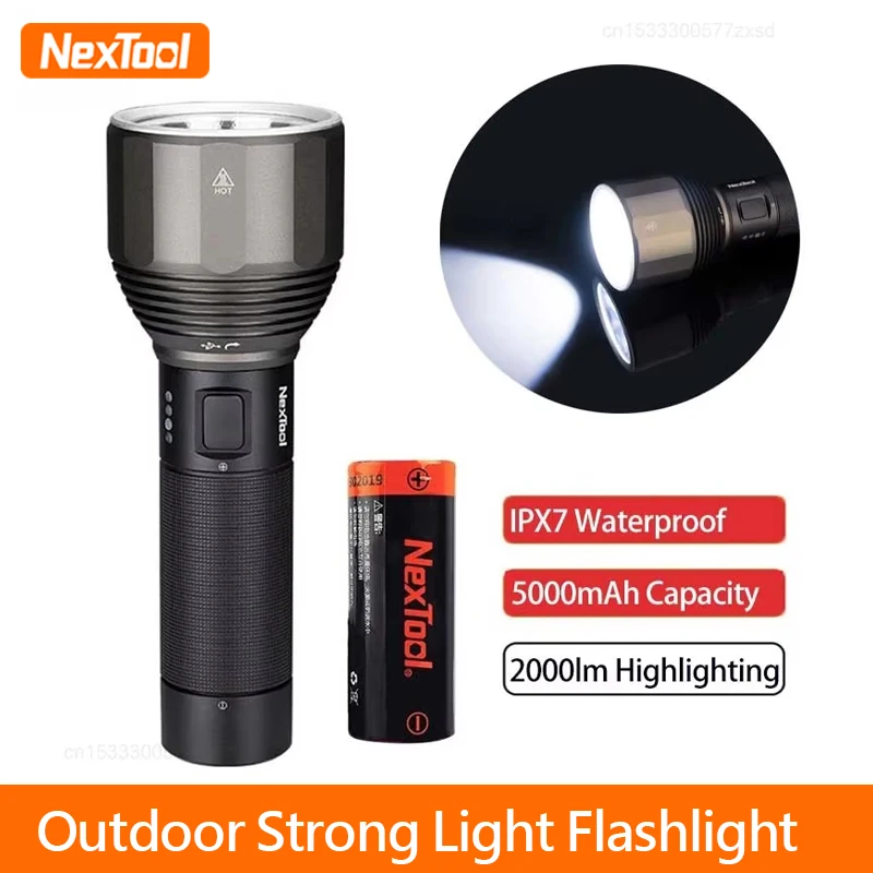 

Фонарь NexTool Outdoor Strong Light, 2000 лм, перезаряжаемый, светодиодный, 380 м, IPX7, водонепроницаемый, 5 режимов освещения, для кемпинга, Type-C
