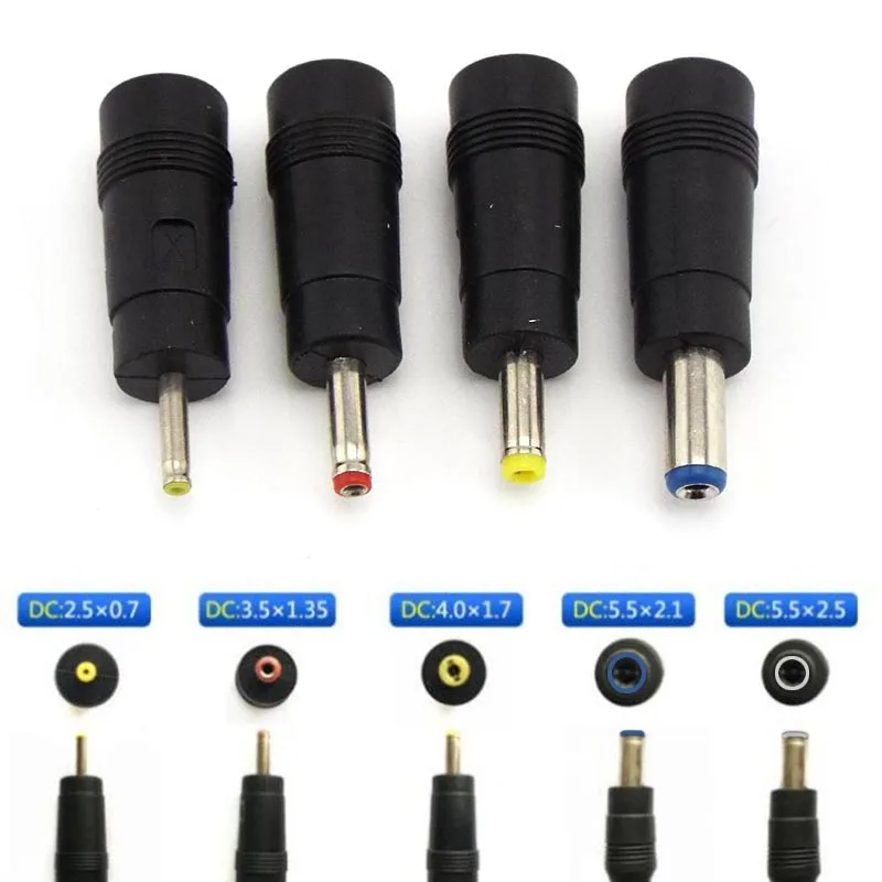 5.5x2.1mm DC Female Jack 3.5x1.35mm 2.5x0.7mm 4.0x1.7mm Male Plug Power Supply Adapter Conversion Head Notebook Charger Cables