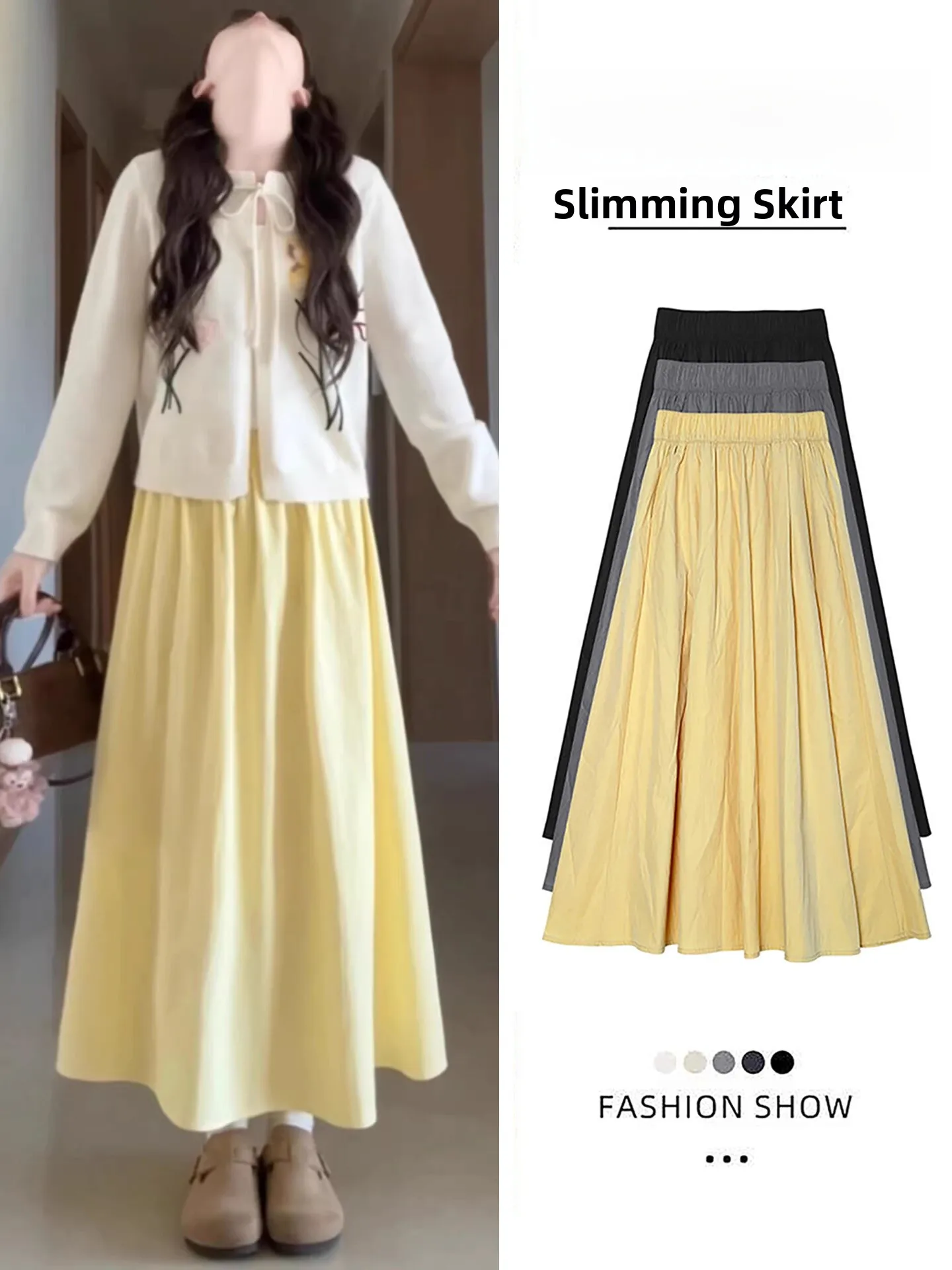 

Желтая женская юбка миди А-силуэта с завышенной талией, весна-лето 2026, новая модель, утягивающая, больших размеров, юбка-кейк, юбка-горка