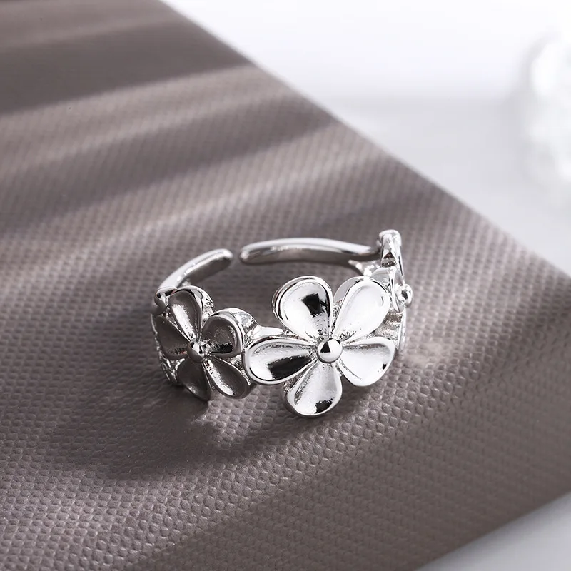 

925 Silver Flower Adjustable Rings For Women Wedding Luxury Jewelry and Money 925 Jewellery