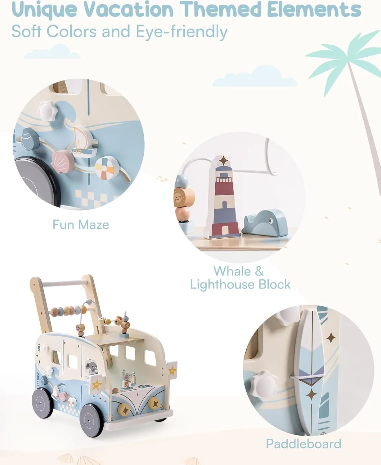 Robotime Robud Houten loopstoeltje Baby Duw mee Activiteit Wandelaars met wielen Multifunctionele loopstoeltje Cadeau voor jongens Grils