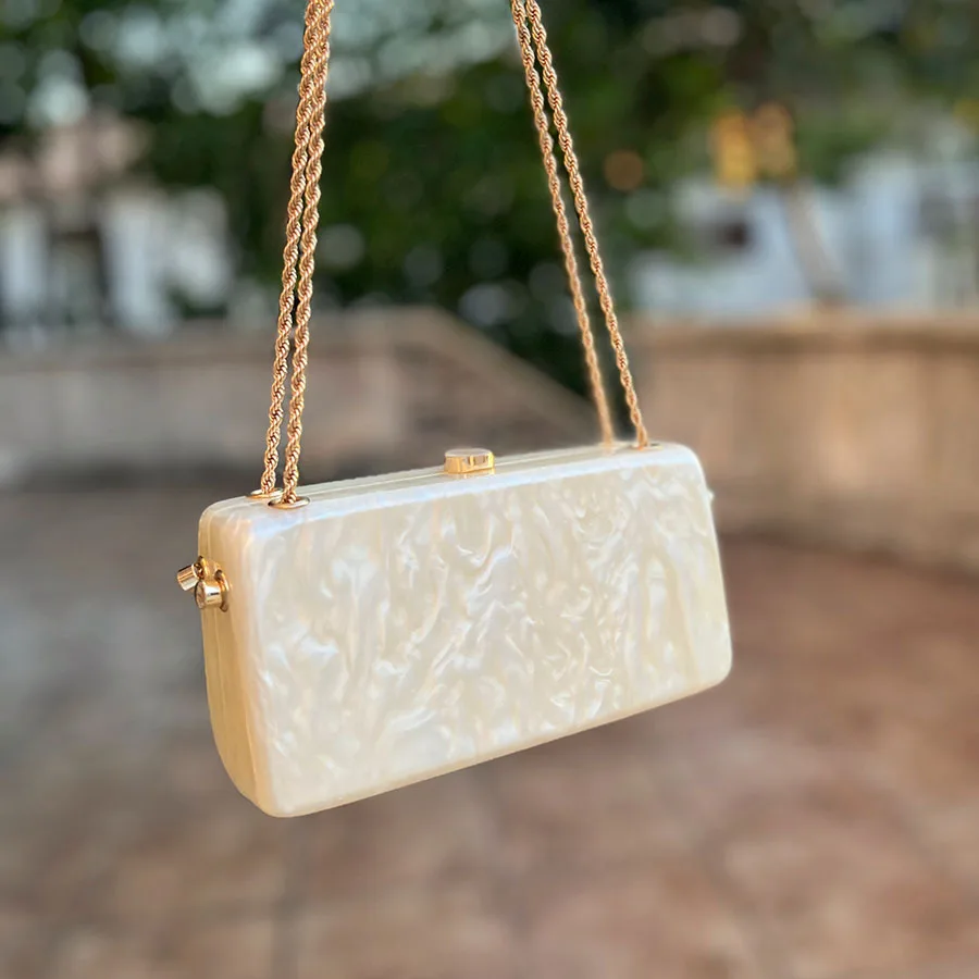 New Fashionable Summer Beach Acrylic Evening Clutch Small Square Handbag for Women Single Shoulder and Crossbody view 3