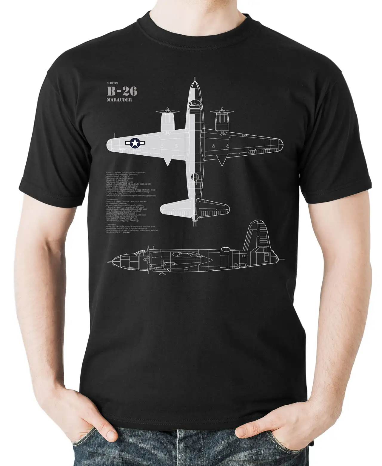 WWII US Air Force Martin B-26 Marauder Medium Bomber T-Shirt 100% Cotton O-Neck Summer Short Sleeve Casual Mens T-shirt