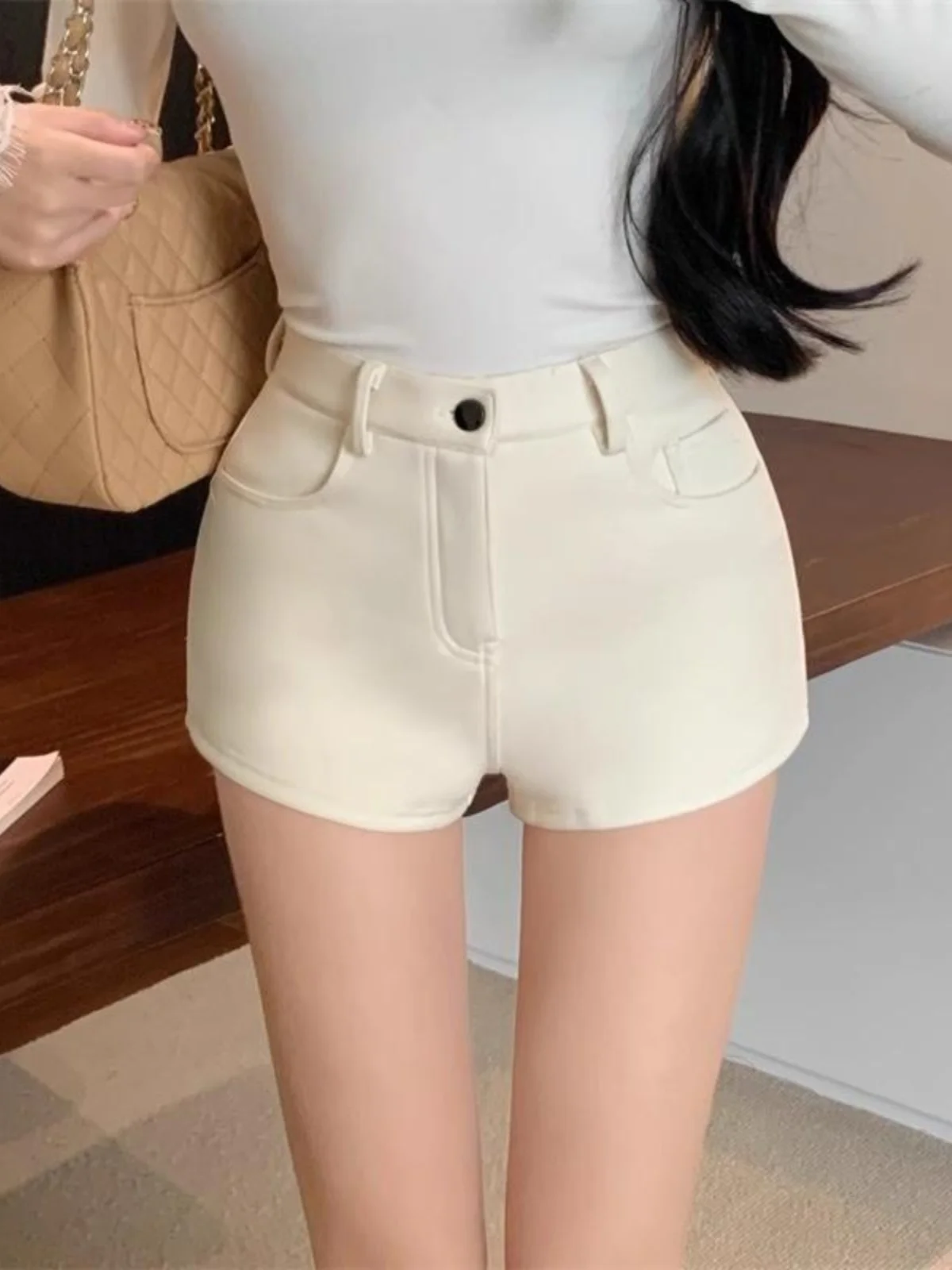 High Waist Fleece Lined Straight Leg Short Pants Women's Commuter Style A-Line Wrap Hip Hot Pants Autumn Winter New Arrival