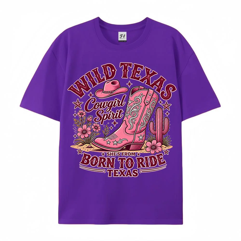 Women Western Cowgirl Spirit T Shirt Pink Cowboy Boots Cactus Wild Texas Graphic Tee Retro Rodeo Cowgirl  ﻿