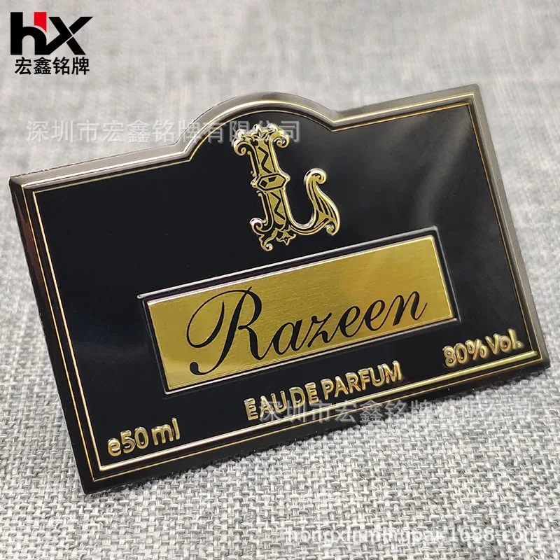 Custom. Perfume Aluminum Make Cosmetics Metal Label Aromatherapy Metal Sticker Candle Cup Sign Radian Hardware