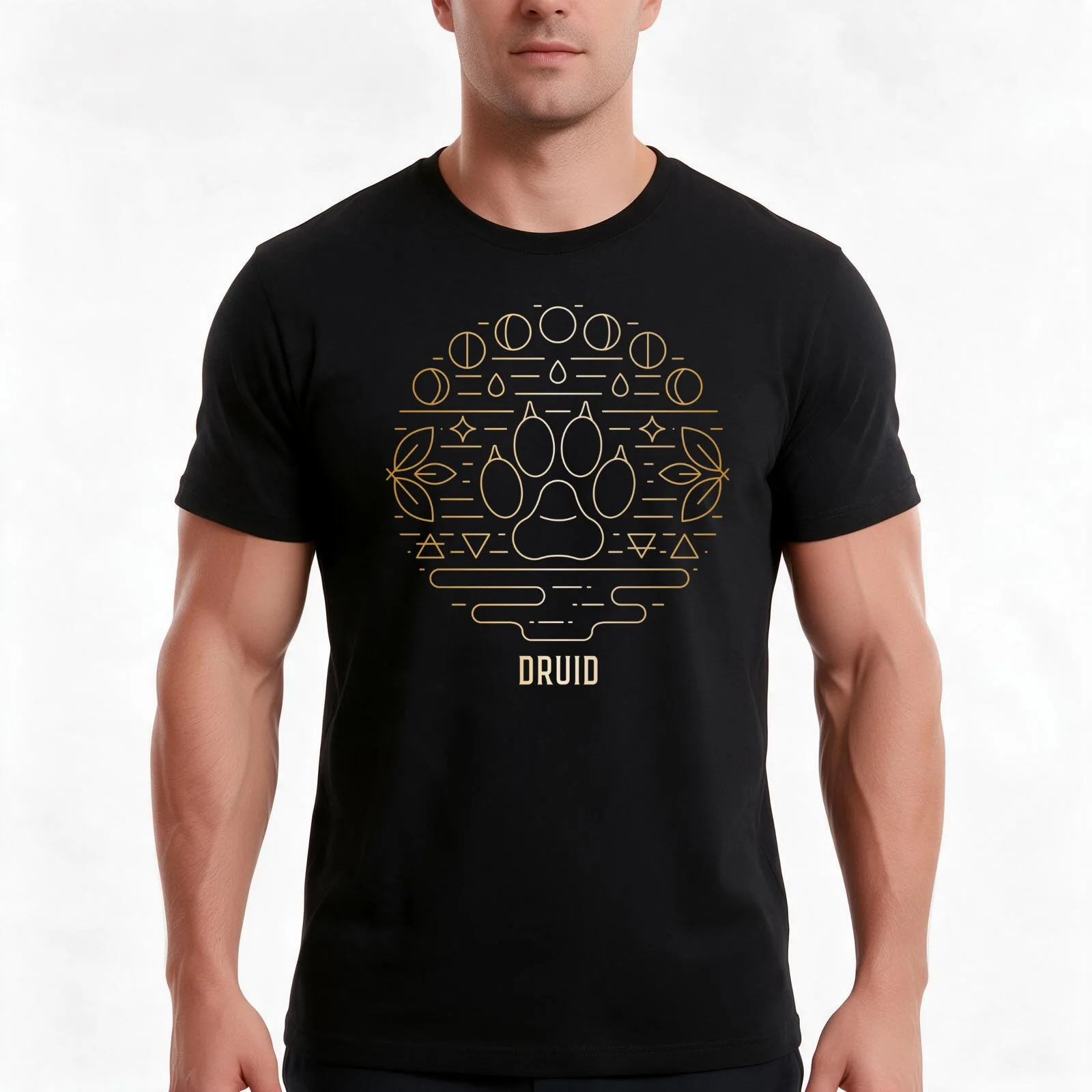 Druid - Gold T-Shirt, Summer Casual Cotton Tee, Oversized Streetwear Tops, Vintage Graphic Print, Loose Fit Short Sleeve