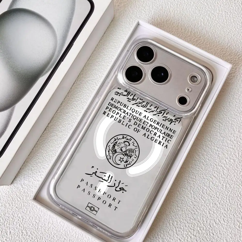 

Algeria Passport Phone Case for iPhone 17 16 15 14 13 12 11 Pro Max Plus Clear Magnetic Shockproof Scratch-Resistant