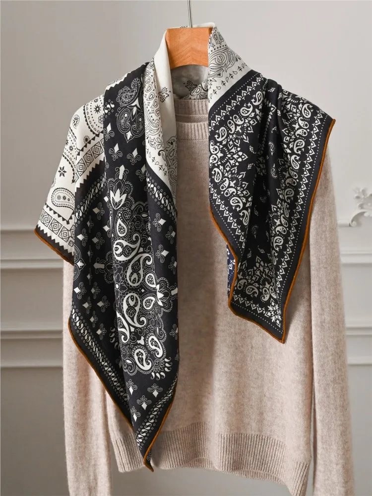 Double-sided silk and wool scarf air-conditioned room shawl outerwear real large square