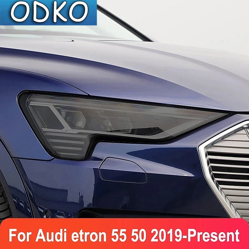 2 Pcs Car Headlight Protective Film Smoked Black Tint Wrap Vinyl Transparent TPU Sticker For Audi etron 55 50 2019-Present