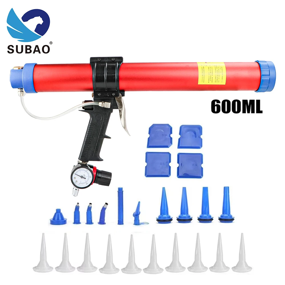 SUBAO 600ml pneumatic sealant gun air valve silicone sausage caulking tool glass rubber grouting pressure gun caulking nozzle