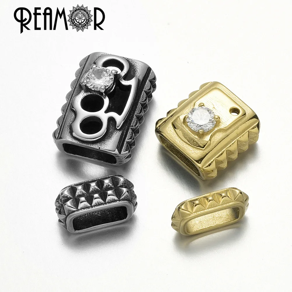 REAMOR, 2 шт., из нержавеющей стали, EDC, латунные бусины с костяшками, инкрустация цирконием, 10*5 мм, заклепки, слайдер, бусины для самостоятельного изготовления браслетов, ювелирных изделий