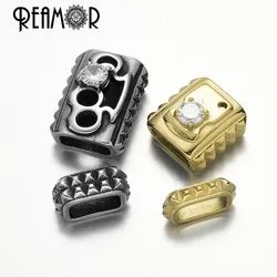 REAMOR 2PCS Stainless Steel EDC Brass Knuckles Beads Inlay Zircon 10*5mm Rivet Slider Beads For DIY Bracelet Jewelry Making