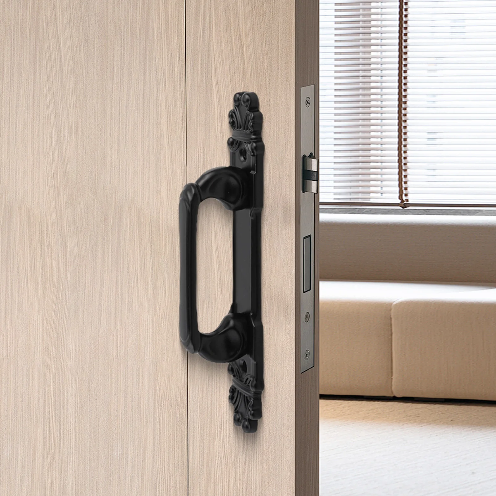 

1pc Sliding Barn Door Pull Handle Pull And Flush No Punching Heavy Duty Door Handle Set Matte Black Furniture Hardware