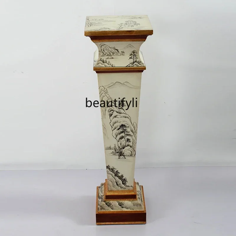 Chinese antique flower painting landscape painting decorative wooden flower stand, fireplace entrance floor corner6239