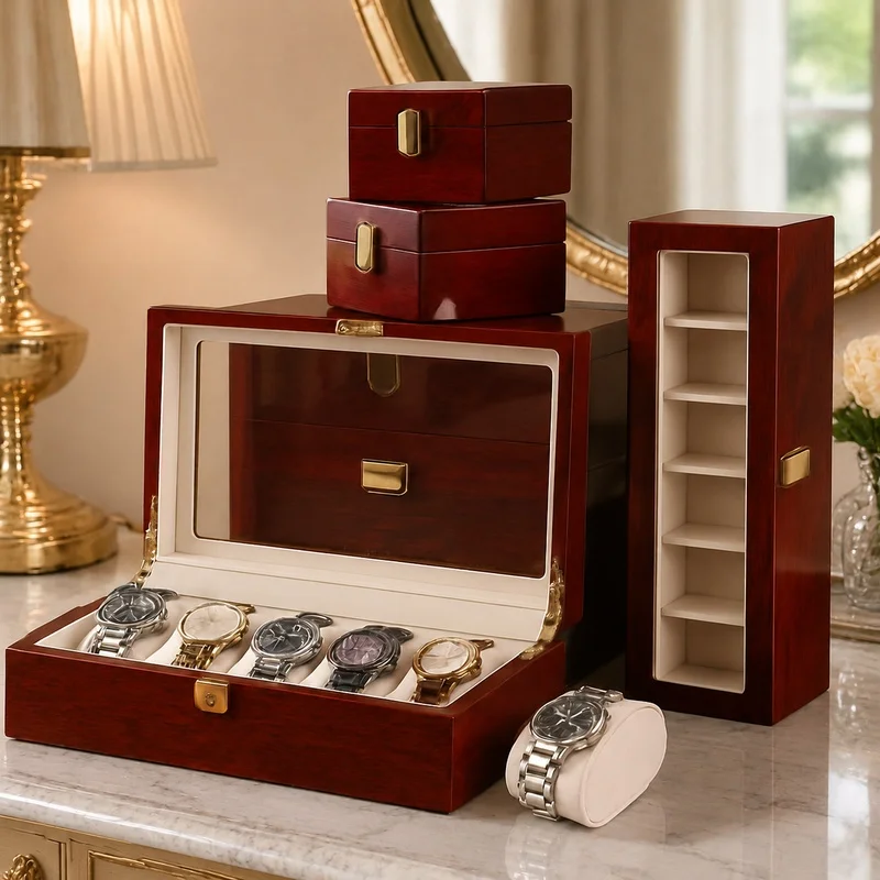Organisateur de présentation en bois avec plusieurs compartiments pour montres et bijoux, 1 à 12 compartiments, solution de rangement élégante pour lui et elle
