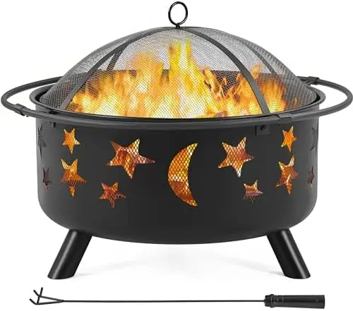 Fire Pit 30in Fire Pits for Outside Wood Burning Outdoor Fireplace with Spark Sn, Poker for Bonfire Patio Backyard