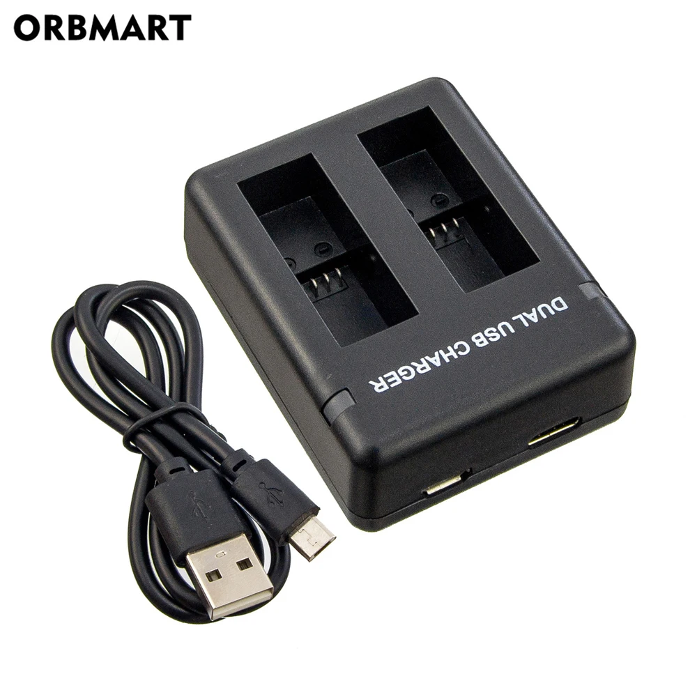 ORBMART Podwójna ładowarka akumulatorów z podwójnym portem do Go Pro Gopro Hero 8 5 6 7 Czarny Akcesorium do kamery sportowej z kablem USB Podróż