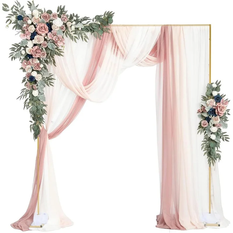 4pcs 8Ft Square Wedding Arch Stand Ceremony Metal Flower Backdrop Stand Heavy Duty with Base Gold Balloon Frame Birthday Party