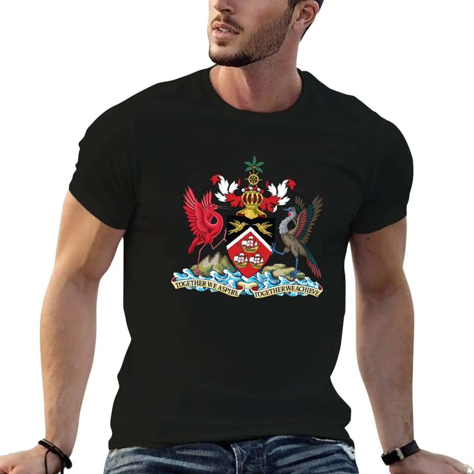 Trinidad and Tobago Coat of Arms T-Shirt Basic Solid Color Casual Tee Shirt