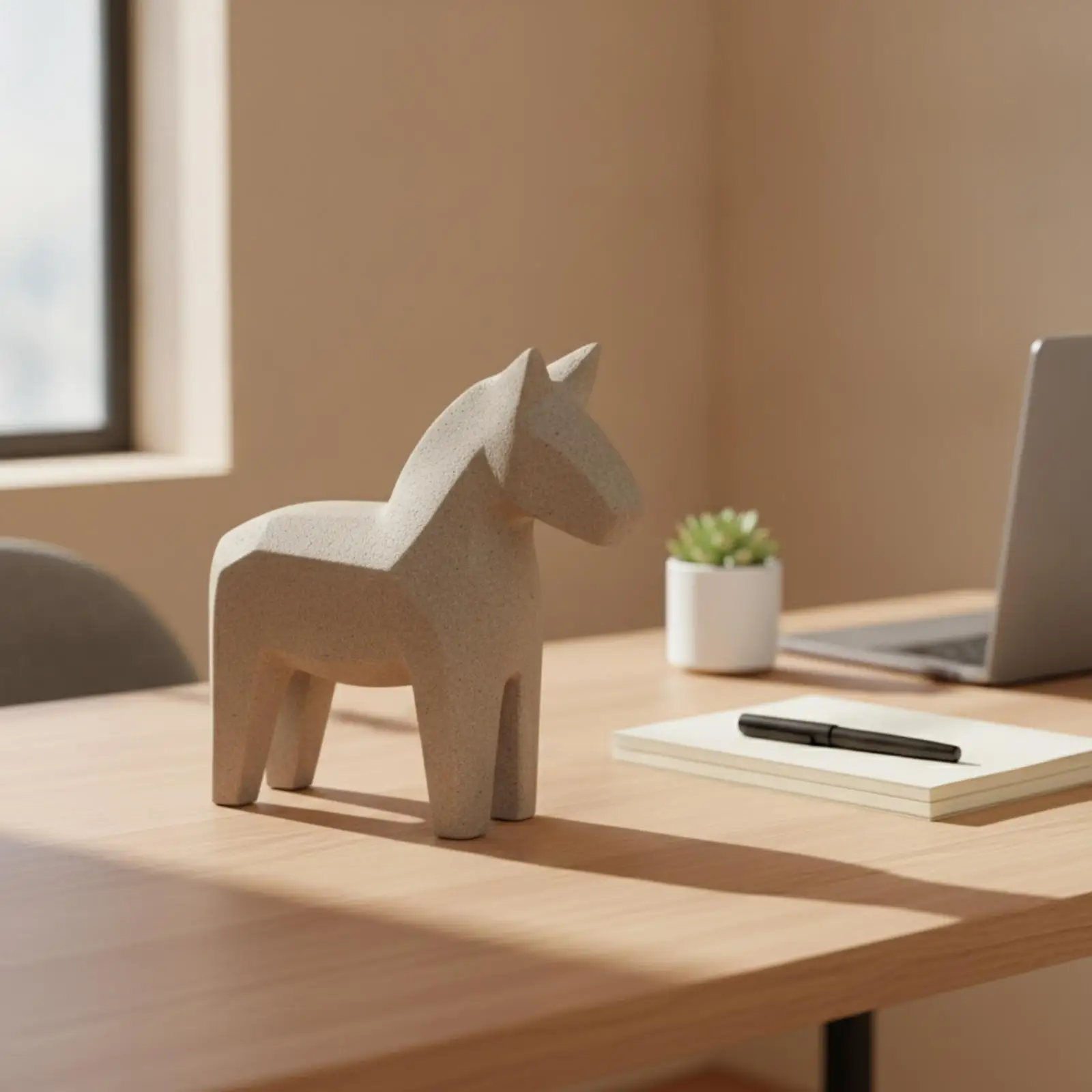 Horse Decor Statue Resin Crafted Sandstone Look Equine Figure with Pointed Ears Mane for Indoor Bookshelf Study Table Display