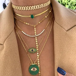 2025 Luxury Green Tear Drop Cz Paved Flat Snake Chain Choker Necklaces With Gold Color Fashion Women Lady Party Wedding Jewelry