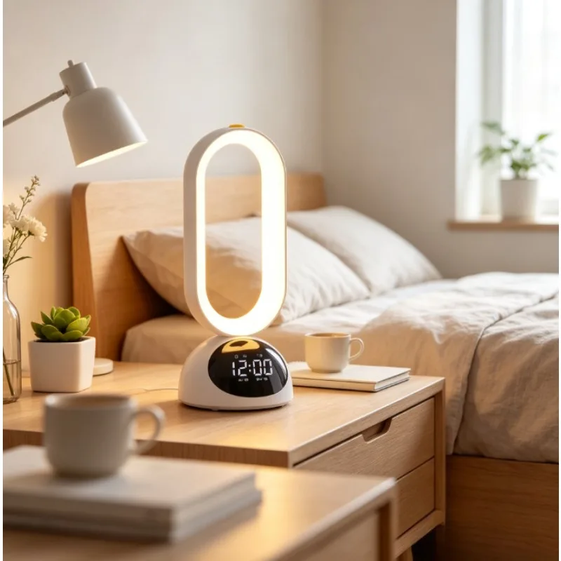 Loud Wake Up Light Alarm Clock, Voice Control Night Lamp, Sound Sensor Eye Care Sleep Bedside Decor for Students Adults Bedroom