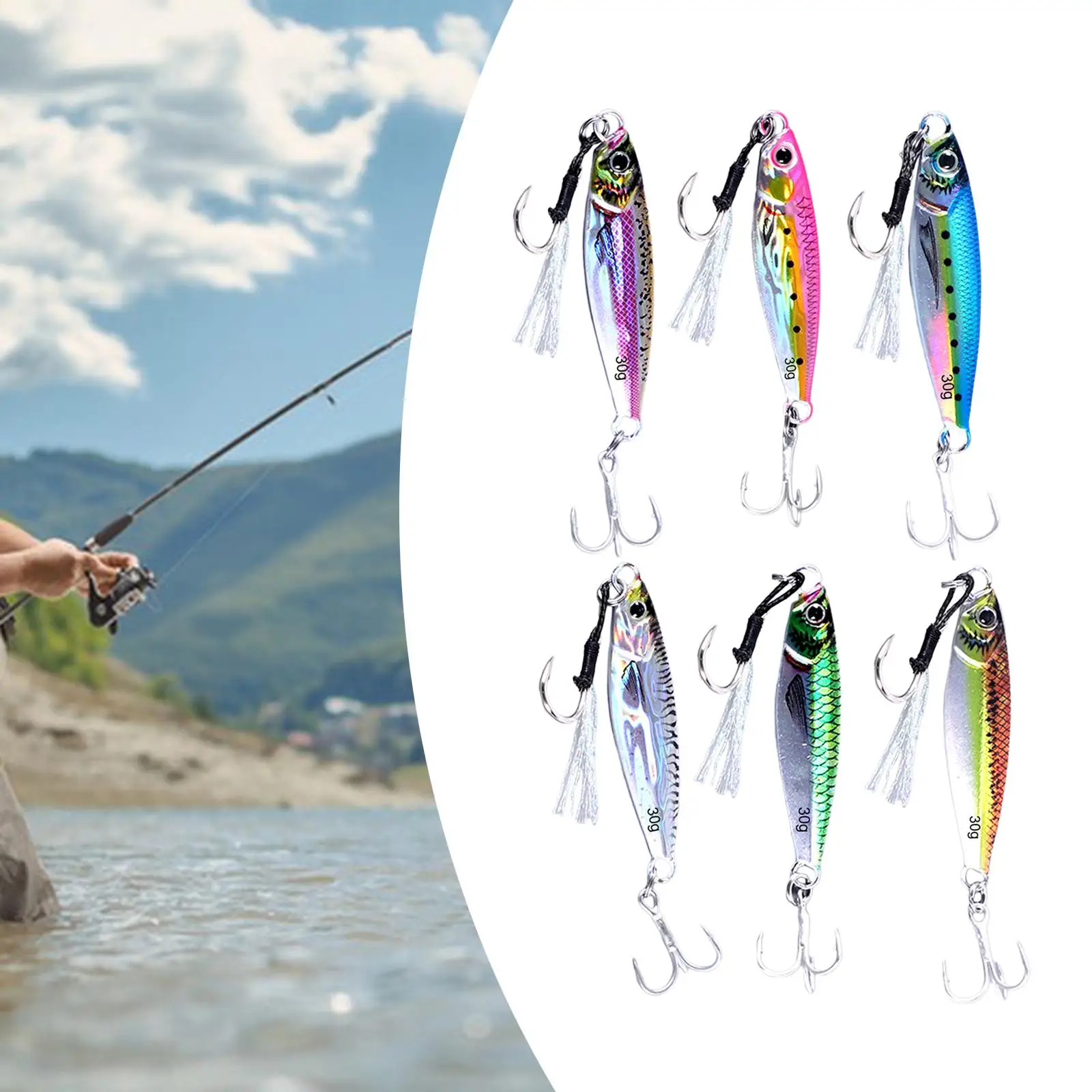 6x Fishing Lures Baits Realistic Hard Baits Vertical Rainbow Micro Spoon Jig