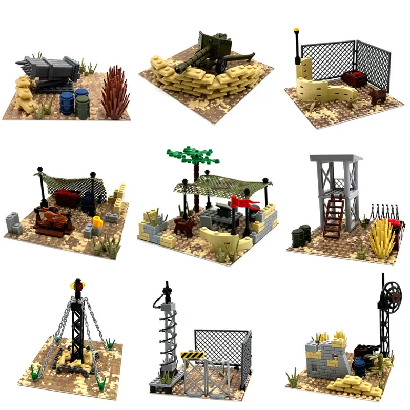 MOC Desert Military Base etrain Scenes Assemble Building Blocks Command Post Artillery Compatible DIY Model Brick child Toy gift