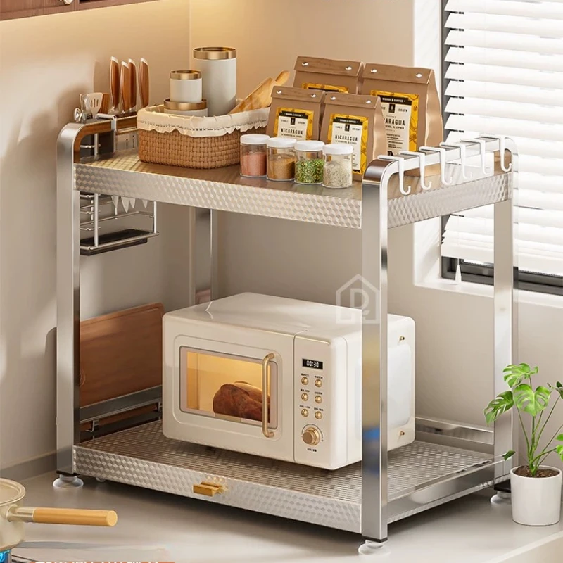 Pull Out Drawer Shelf for Kitchen,Thick 201 Steel Microwave Rack,Adjustable Layer Rice Cooker Stand,Heavy Duty Cooking Organizer