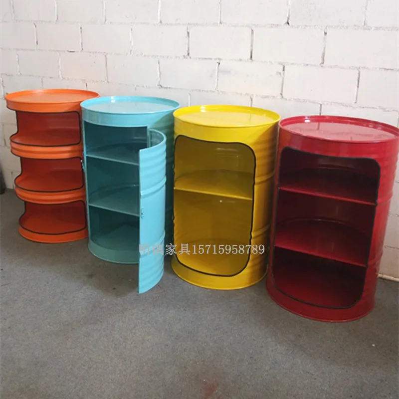 Wrought iron drum creative display bookcase ornament dining cabinet characteristic industrial style loft American