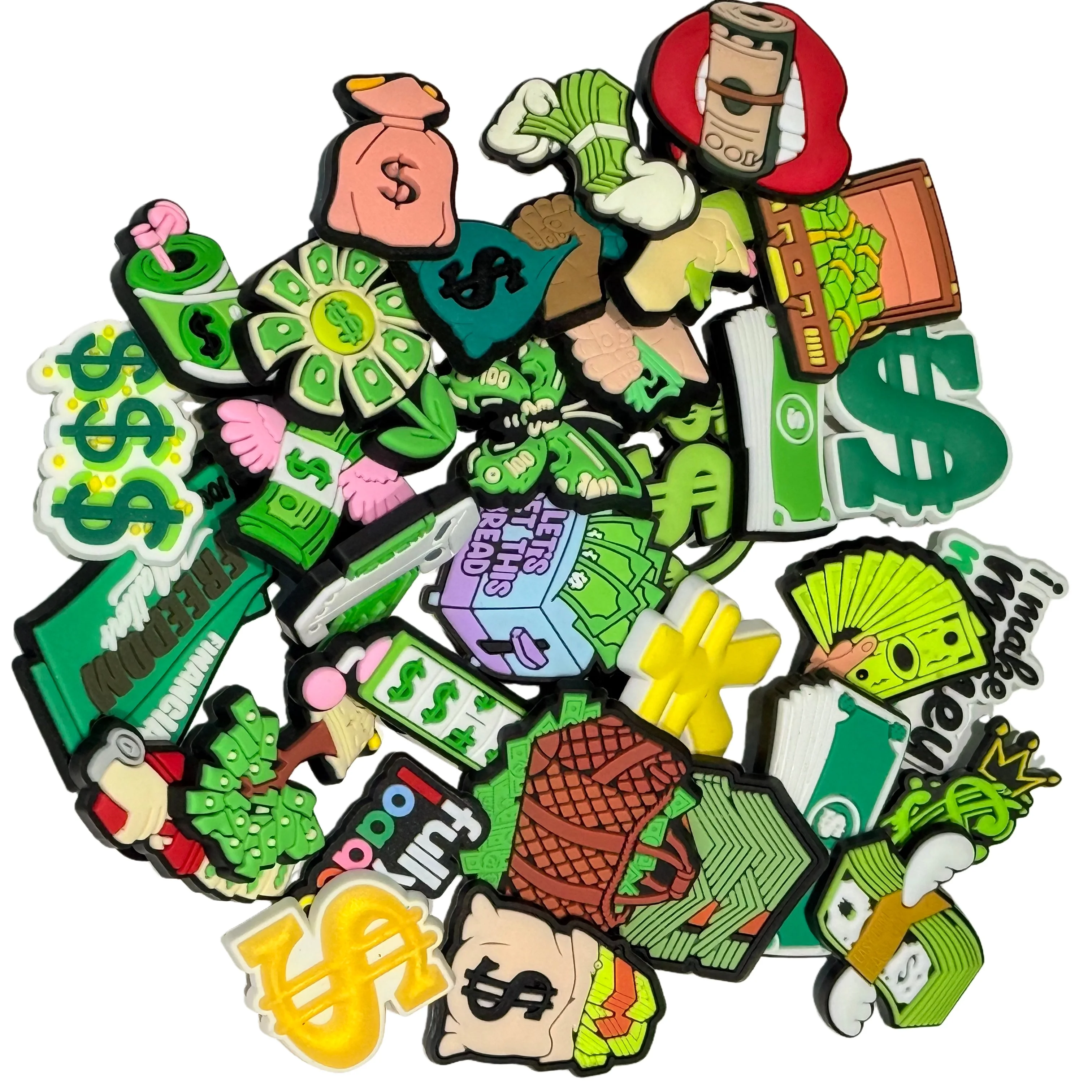 New Arrival 1-32Pcs Dollar I Make Money Moves PVC Shoe Charms Man Woman Money Flower Clog Decorations DIY Wristband