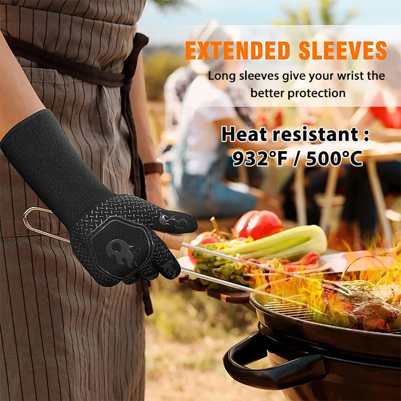 1PC / 1 Pair Oven Gloves, Oven Mitts, Heat Resistant Fireproof Non-Slip Silicone BBQ Grill Gloves for Cooking Barbecue Baking