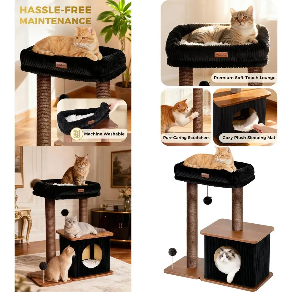 

Nordic-Style Indoor Cat Tree with Wooden Structure, Sisal Scratchers, Plush Beds, and Cozy Spaces for Kittens and Adults