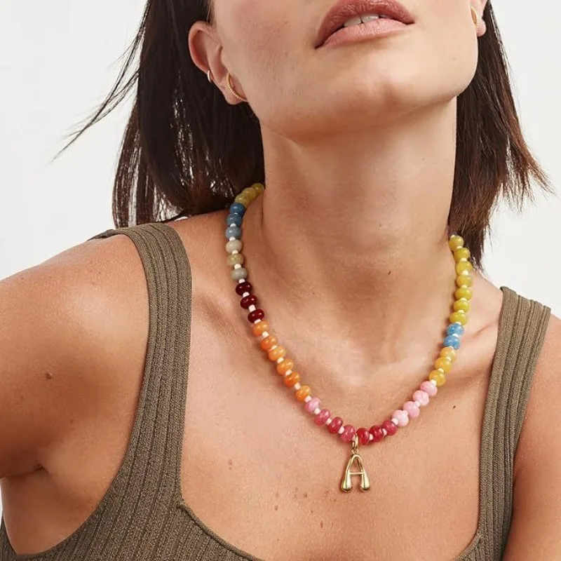 

Красочные ожерелья из бисера, модное колье-чокер из бисера для женщин, кулон с буквами ручной работы, подарки на день Святого Валентина, ювелирные изделия