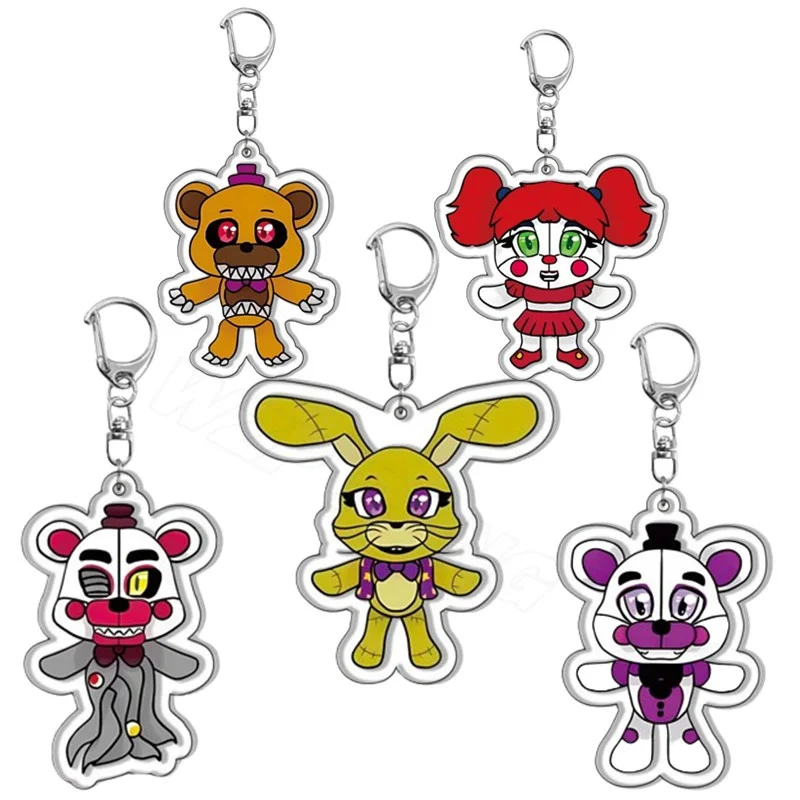 Anime Game Midnight Keychains Horror Game Foxy Chica Double Sided Cartoon Pendants Key Chains Collection Accessories Gifts