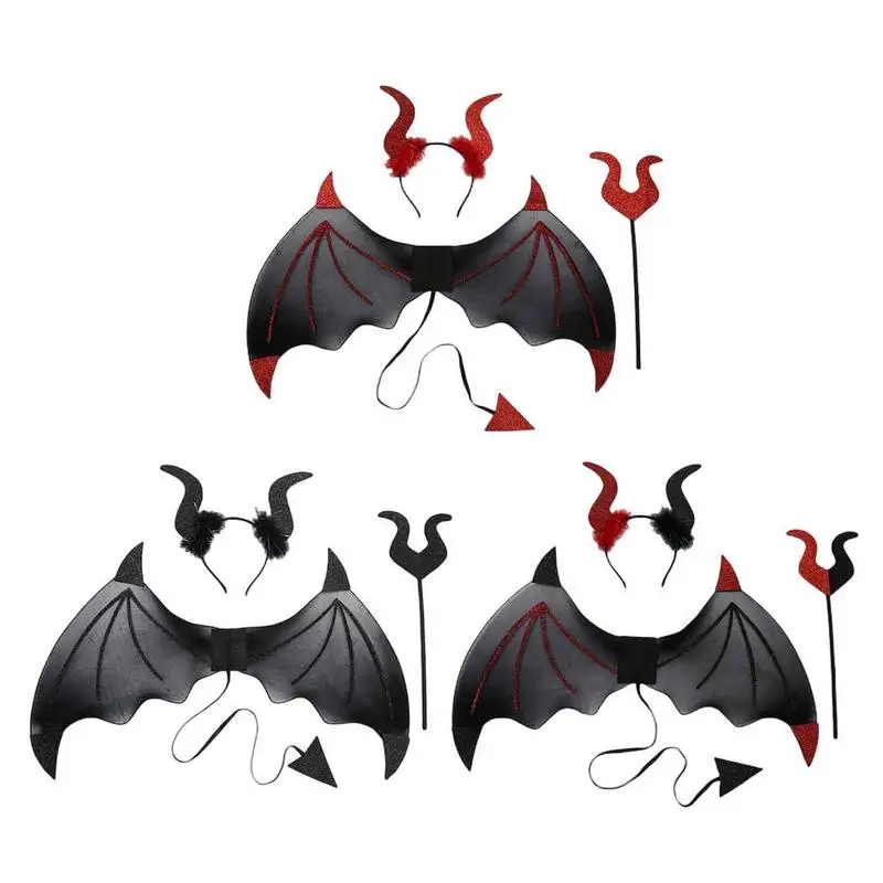 Halloween Costumes Scary Devil Costumes Headband Cosplay Devil Wings Darkness Angel Costume With Devil Fork Horns Headband