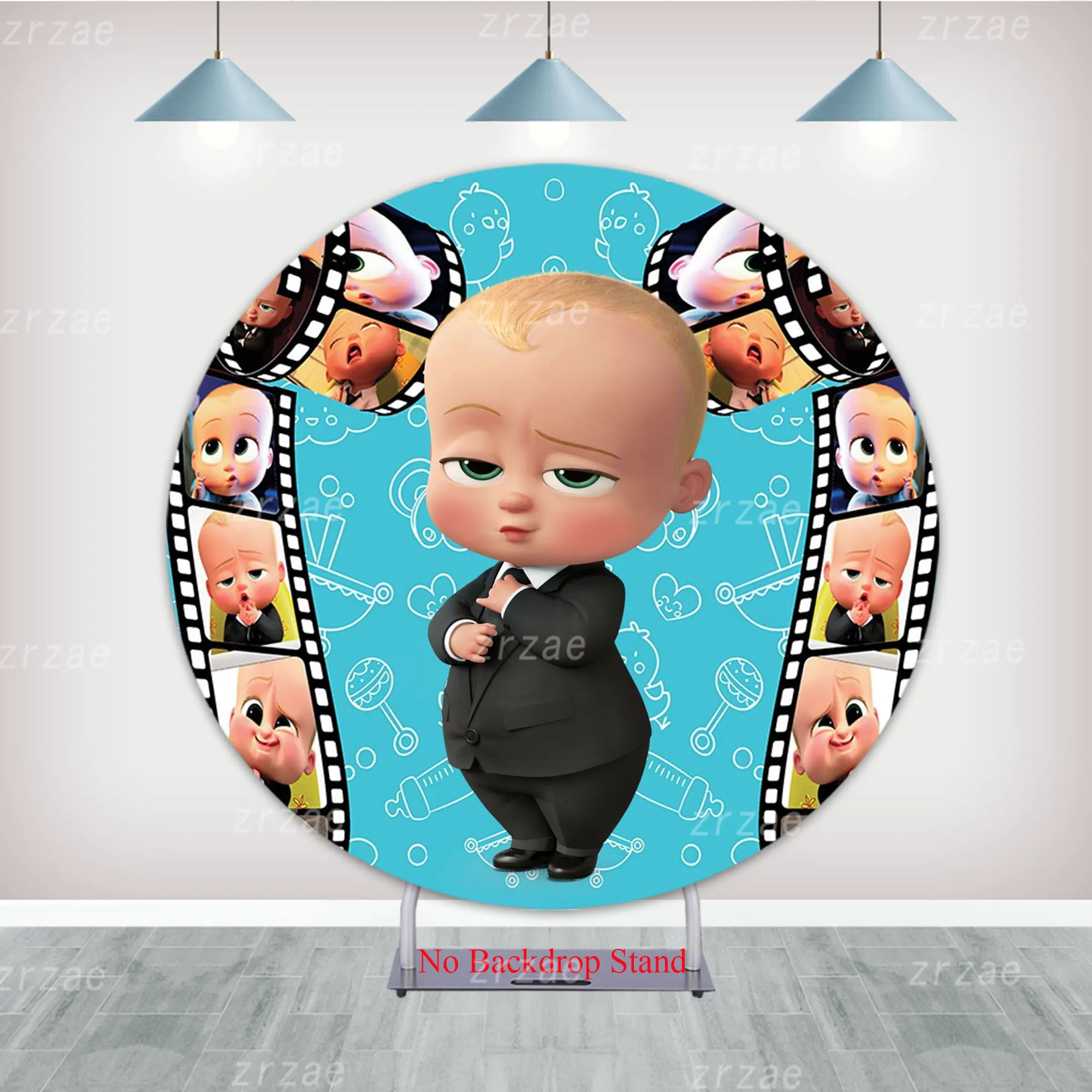 The Boss Babies Round Backdrop Boys 1st Birthday Party Cartoon Anime Cylinders Covers Decoration Baby Shower Photography Props
