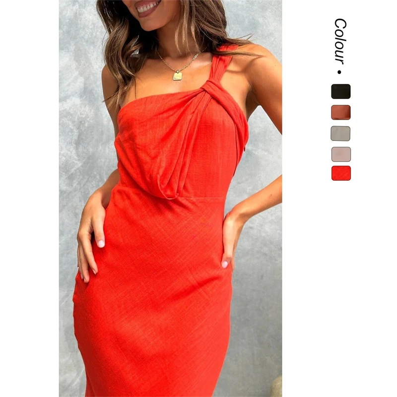 فستان نسائي جديد من الساتان بكتف واحد لعام 2025 فستان زفاف أنيق ونحيف وحفلات الكوكتيل والحفلات المسائية فساتين طويلة فستان نسائي