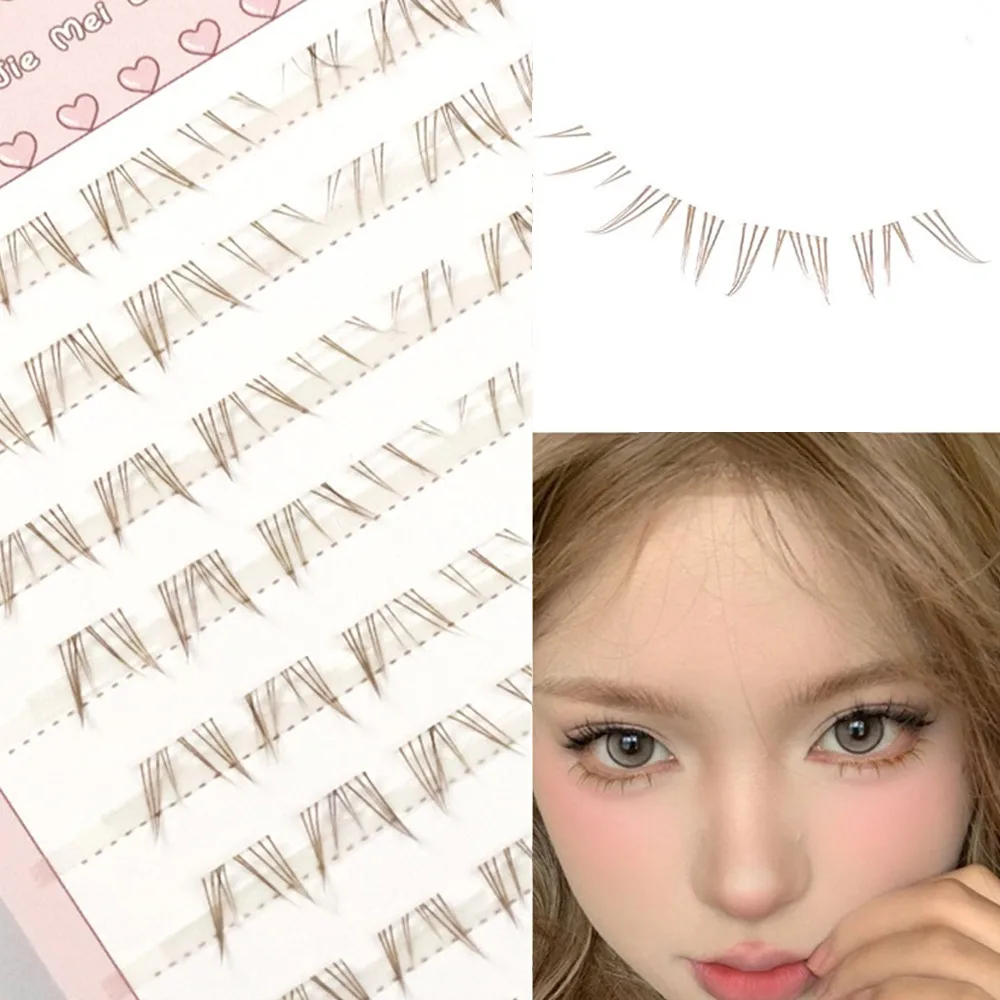 Pestañas autoadhesivas de un solo grupo, aspecto Natural, pestañas postizas suaves y esponjosas sin pegamento, color negro y marrón, hechas a mano