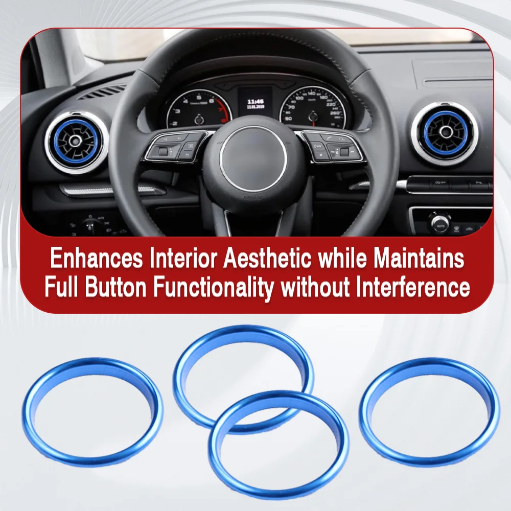 4PCS A/C Vent Ring Inner/Outer Cover Air Conditioning Outlet Trim for Audi A3 S3 RS3 Q2 Aluminum Alloy