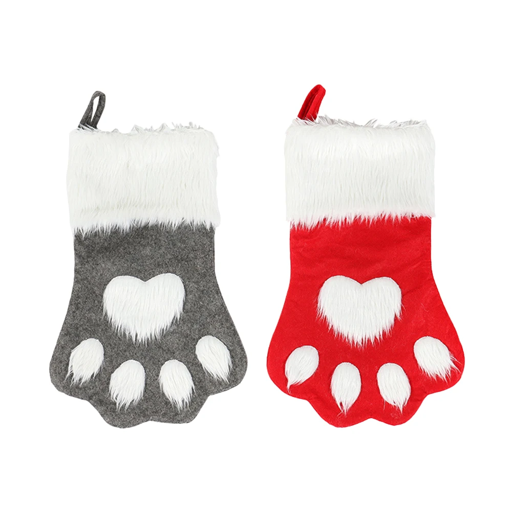 

2pcs Dog Paw Socks Christmas Stockings Gift Bag for Babies Tree Decor Cloth Hold Presents Candies Treats Reusable Party