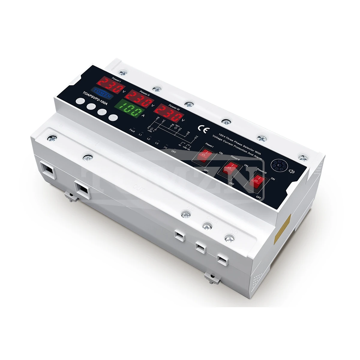 TOMZN TOAPSVP2-100A 100A 3-Phase Selector Voltage Current Relay Protection Alarm Display Cut Off L N NO NC 3 In 1 Out