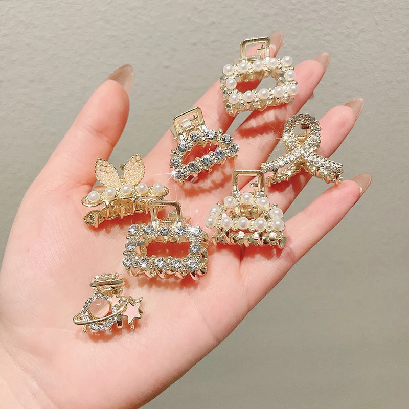 Mini Parel Haarklauw Voor Vrouwen Meisjes Retro Strass Bloem Krab Klauw Clip Kleine Haarspelden Haar Krab Meisje Haaraccessoires