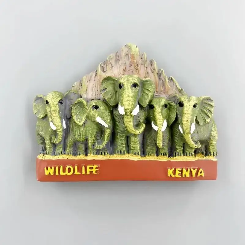 East Africa Kenya Creative Resin Painted Stereoscopic Elephant Group Decoration Tourism Commemorative Small Gift Magnetic Refrig