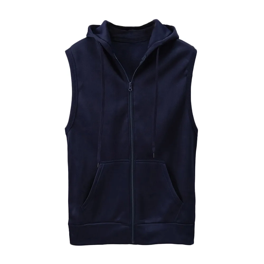 

Brand Gyms Hooded Double Zipper Tank Tops Men Bodybuilding Cotton Sleeveless Vest Sweatshirt Fitness Workout Sportswear Top Male