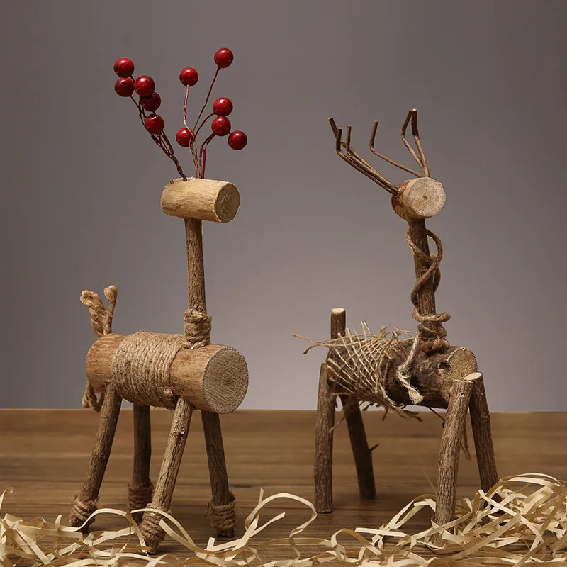 Handmade Deer Decorative Ornaments Wooden Room Tabletop Layout Decor Creative Wooden Crafts Home Decoration Accessories Gift